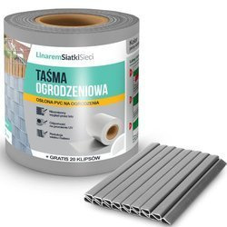 Taśma ogrodzeniowa jasnoszara PVC 19 cm 35mb 450g/m2 + klipsy